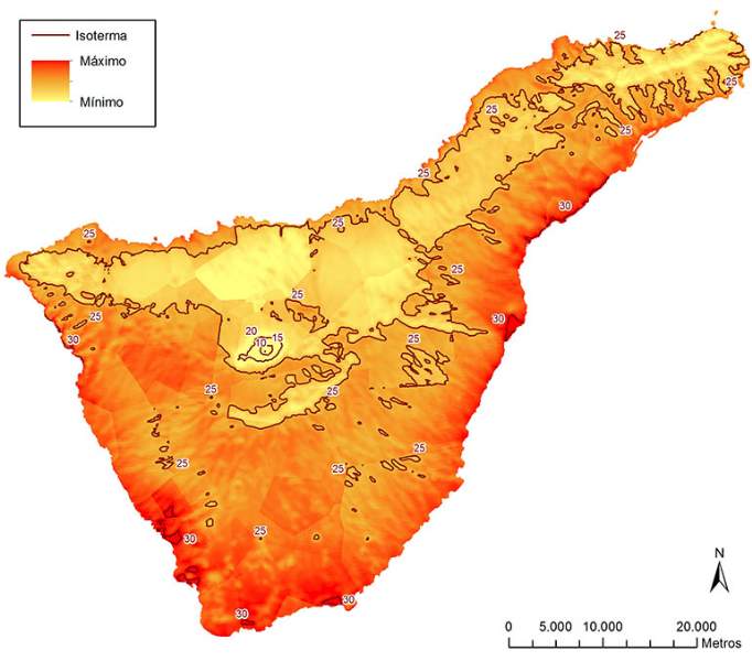 cartina isola tenerife con temperature